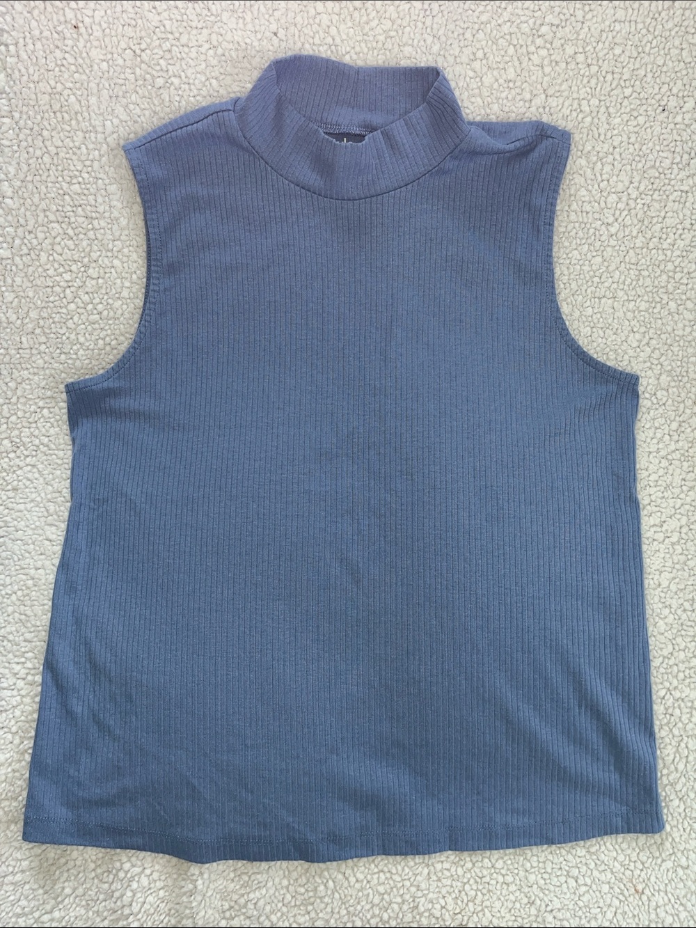 Ribbed Mock Neck Sleeveless Tank Top - Slate Blue